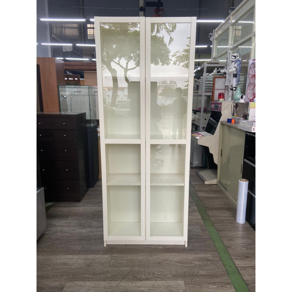 吉田二手傢俱❤IKEA白色玻璃書櫃 櫥櫃 玻璃櫃 多格櫃 收納櫃 儲物櫃 置物櫃 展示櫃