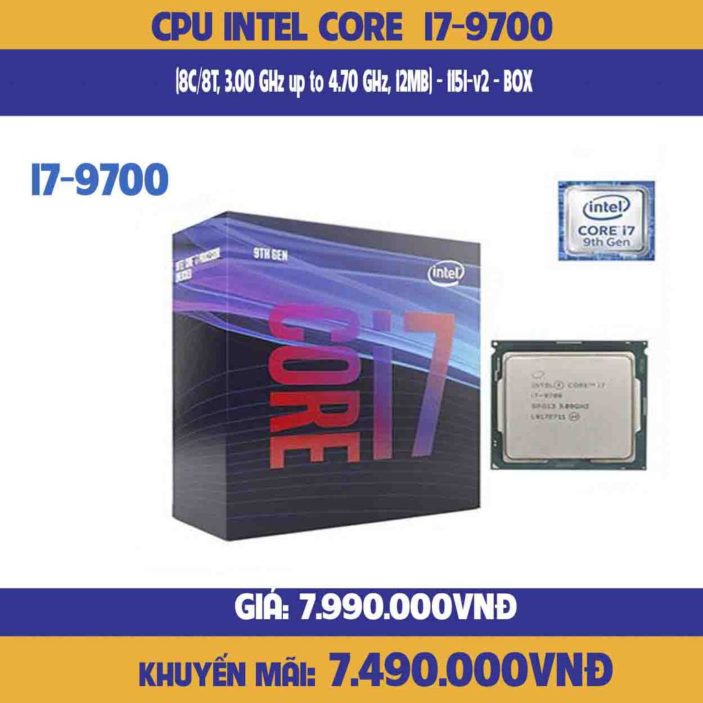 Intel Core i7-9700 CPU 處理器(8C / 8T,3.00 GHz 高達 4.70 GHz,12MB