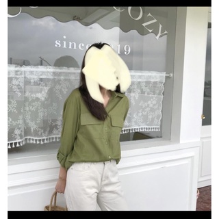 韓版簡約氣質翻領長袖襯衫 雙口袋 口袋襯衫 長袖上衣 女裝 衣服 寬鬆上衣 顯瘦上衣 冬裝 長袖t恤 素T
