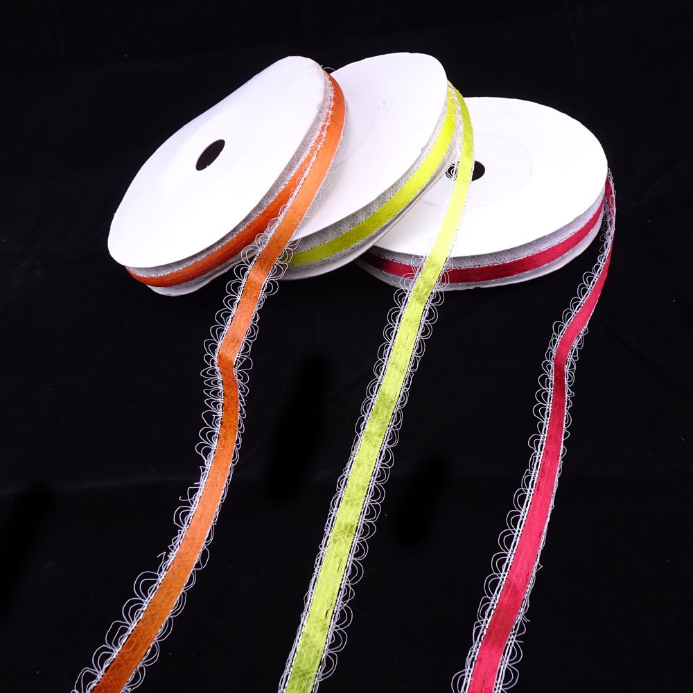 DIY手工手作緞帶材料 單面白色花邊塑膠緞帶-紅/桔/黃