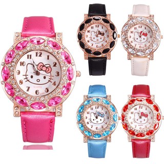 現貨❤可愛Hello Kitty 韓版 凱蒂貓 女生時尚水晶手錶 卡通皮革石英腕錶 流行時尚 宴會禮服手錶 交換禮物