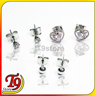 【T9store】韓國製 愛心單鑽小珠組合貼耳式耳環
