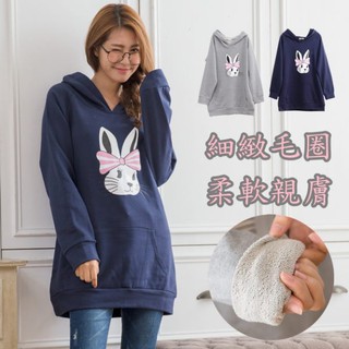 卡通兔子圖印大口袋純棉絨連帽上衣(XS-6L)onlyyou 中大尺碼 MIT臺灣製 【A3627】