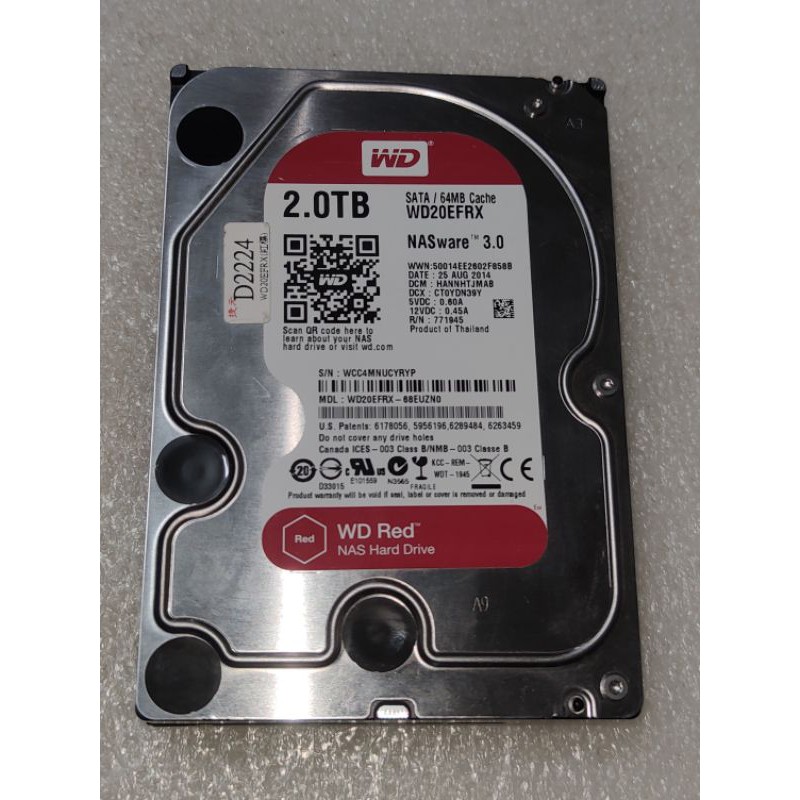 WD 紅標 2TB / 3.5吋SATAIII界面 / 64MB快取 / 無壞軌異聲