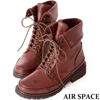 AIR SPACE 復古擦色皮革繫帶低筒軍靴