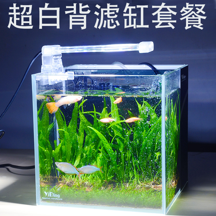 魚缸造景 養魚必備 超白背側濾缸辦公室養小型熱帶魚造景方缸玻璃海水缸套餐送濾材 蝦皮購物