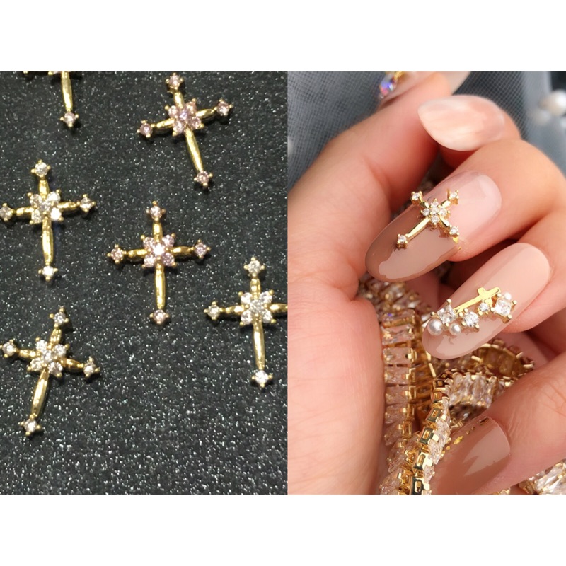 新品 獨家訂製鋯石十字架美甲飾品一組2入 蝦皮購物