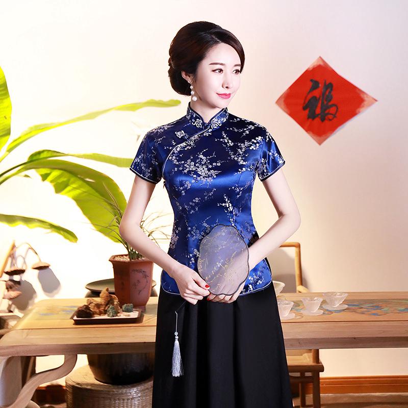 梅花唐裝女夏季時尚改良旗袍上衣款式襯衫短袖上衣上衣