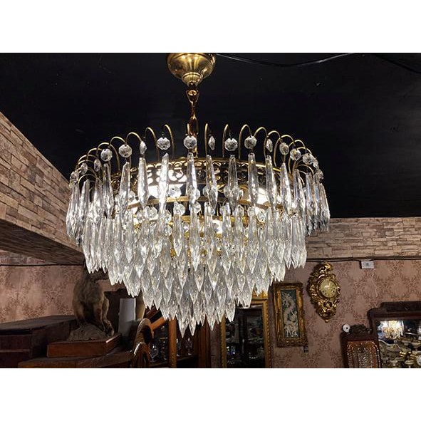 #19世紀   古董錐型水晶黃銅吊燈 『環繞式佈燈非常美！』#521891