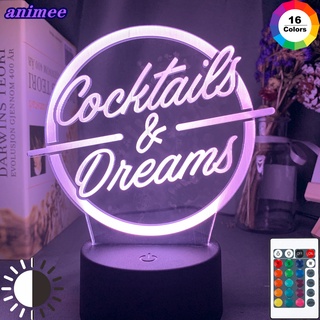 雞尾酒 & Dreams Led 小夜燈標誌酒吧裝飾亞克力激光雕刻 Usb 電池供電檯燈變色+Q+9