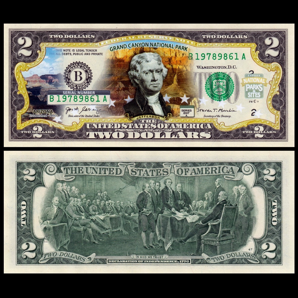 麥擱問阿 彩色版真鈔冊裝 大峽谷國家公園 2美元 自然遺產 羅斯福 保護區 美金 美元 鈔票 美國 非現行貨幣