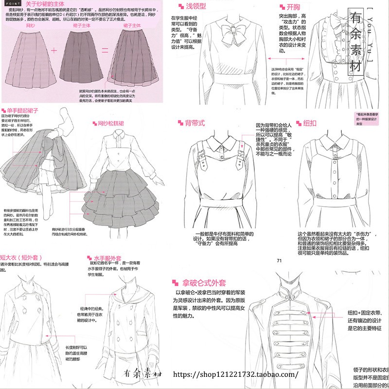 日韓風動漫畫服裝設計線條cg原畫卡通動畫衣服手繪畫姿態臨摹學習 蝦皮購物