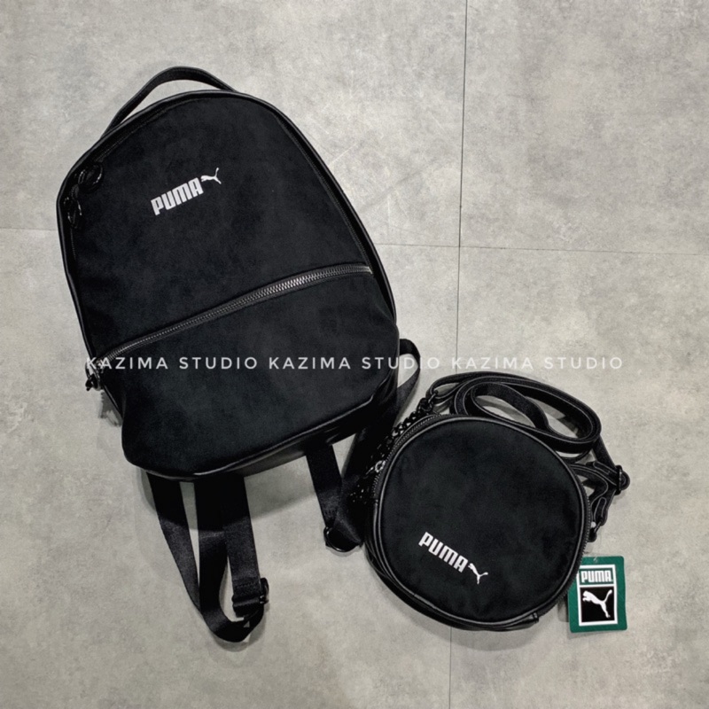 Kazima Puma Logo 麂皮 皮革 小背包 後背包 背包 側背包 手提包 小圓包 手提 小包 隨身包 鍊包 黑