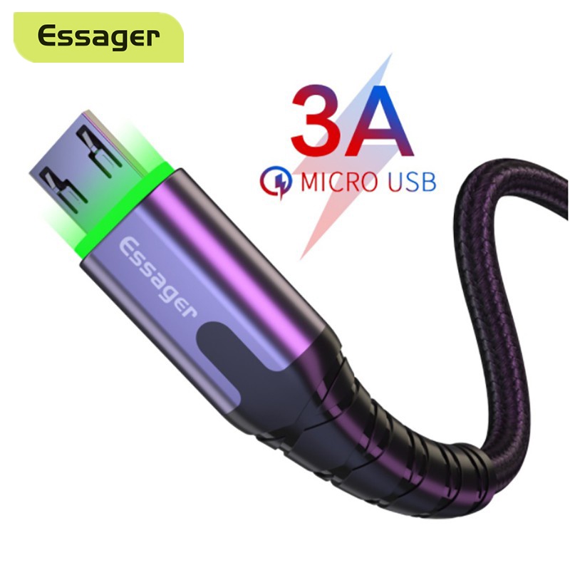 Essager Micro 2.4A USB LED光環數據傳輸線適用於三星小米Oppo Android手機充電線