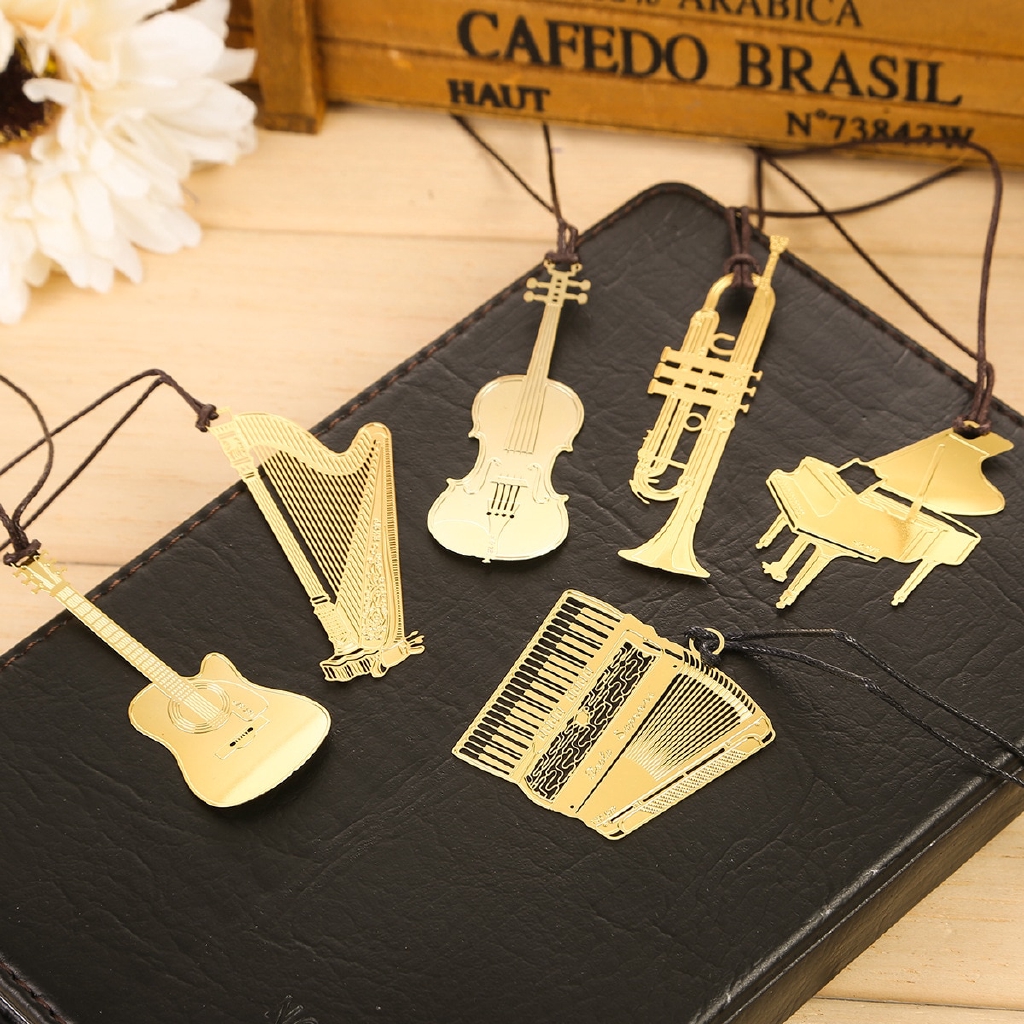 可愛的金色金屬書籤時尚音樂鋼琴吉他書籤書創意韓國文具