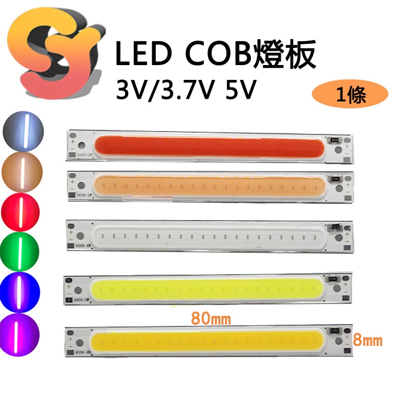 【現貨供應】1條 LED長條COB燈板 3W 3V 3.7V 5V 便捷供電 指示燈臺燈改裝 設備光源 COB燈板