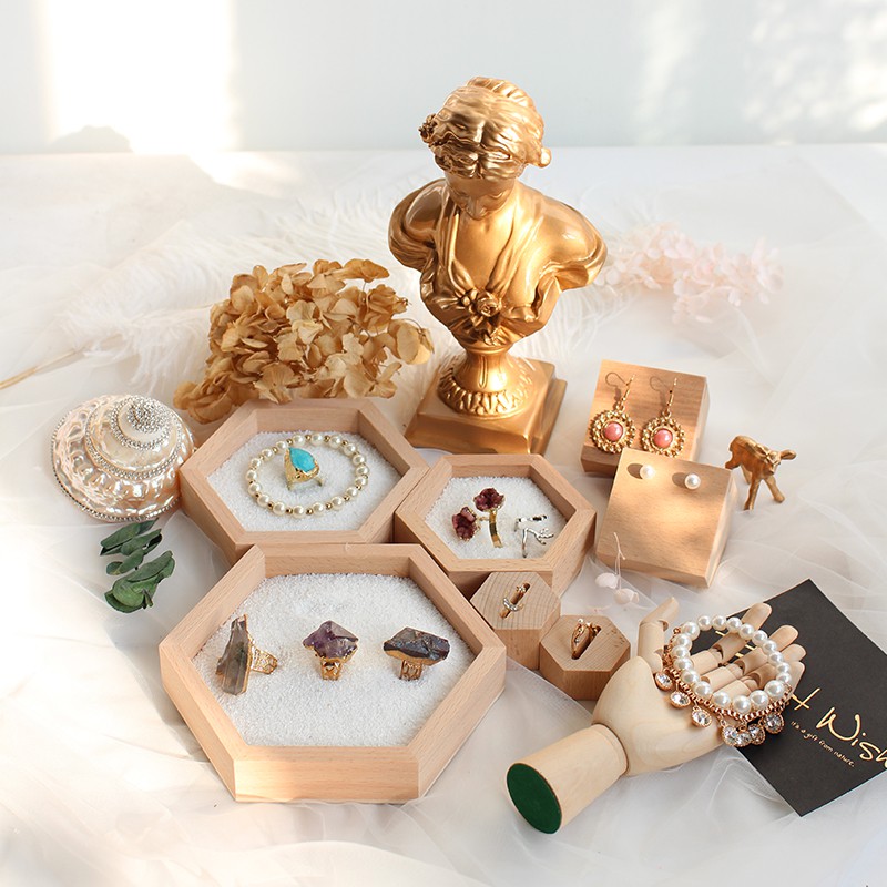 G&amp;S微生活館 六角形飾品展示托盤 項鍊菩提耳環戒指珠寶飾品收納盒創意實木