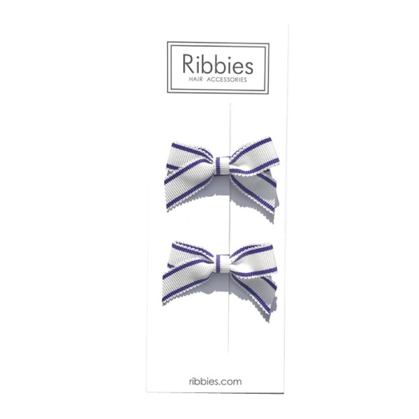 英國 Ribbies 經典蝴蝶結|髮飾|髮夾2入組-寶藍白條紋【麗兒采家】