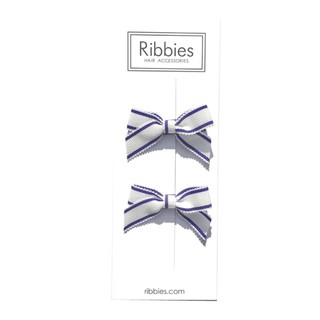 英國 Ribbies 經典蝴蝶結|髮飾|髮夾2入組-寶藍白條紋【麗兒采家】