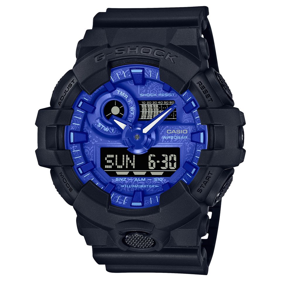 【CASIO】G-SHOCK 藍色變形蟲錶面 x 大錶徑雙顯運動電子錶  GA-700BP-1A 台灣卡西歐公司貨