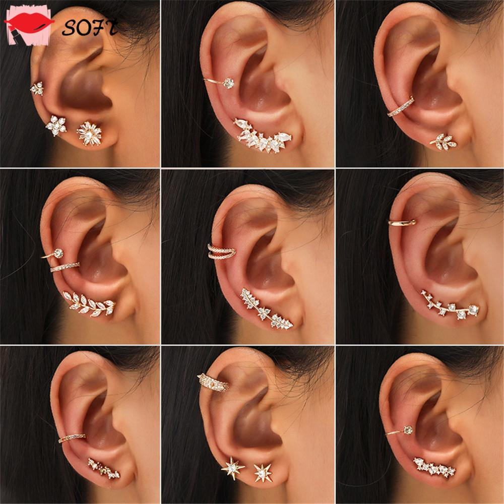 柔軟女性耳釘合金耳箍耳夾包裹耳釘夾時尚無刺水鑽假軟骨 蝦皮購物