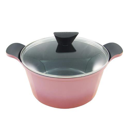 全新 韓國製造 NEOFLAM NF Venn 24cm陶瓷不沾湯鍋+玻璃鍋蓋 限量款 粉紅色 不沾鍋 粉色系