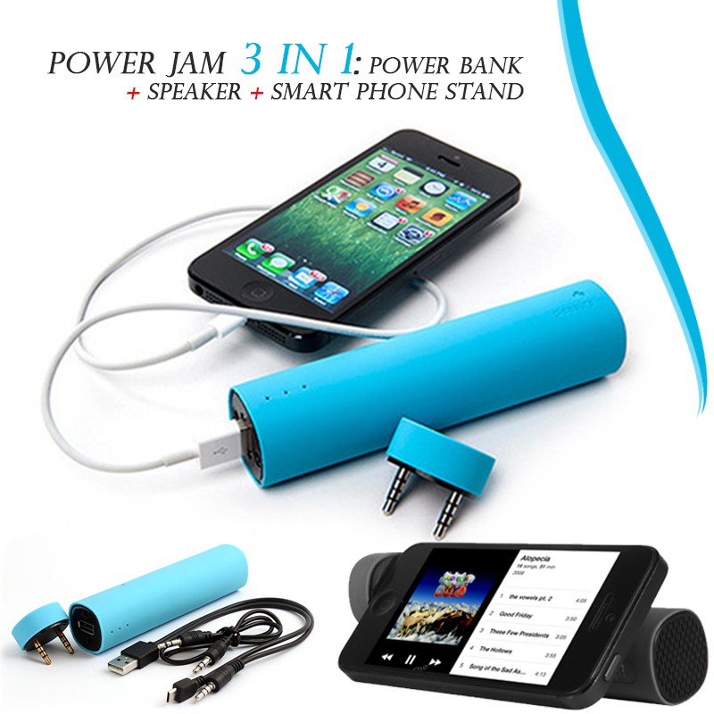 (天空藍)PowerJam 3in1 Power Bank 800mAh 三合一行動電源隨身音響手機支架 喇叭