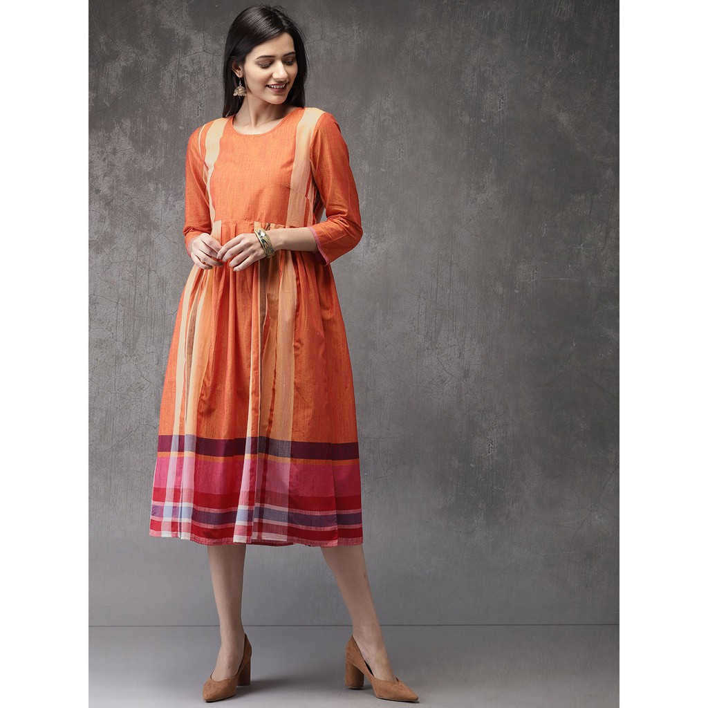 【 Lakshmi 各國好物 印度】印度品牌 橙色＆粉色條紋洋裝