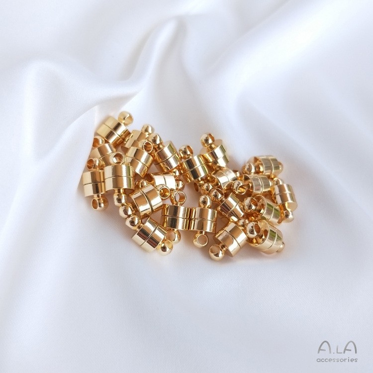 Ala(銅制品）-14K鍍金（薄層）保色厚銀色圓柱形強磁扣手鏈項鏈磁鐵連接扣diy首飾品配件