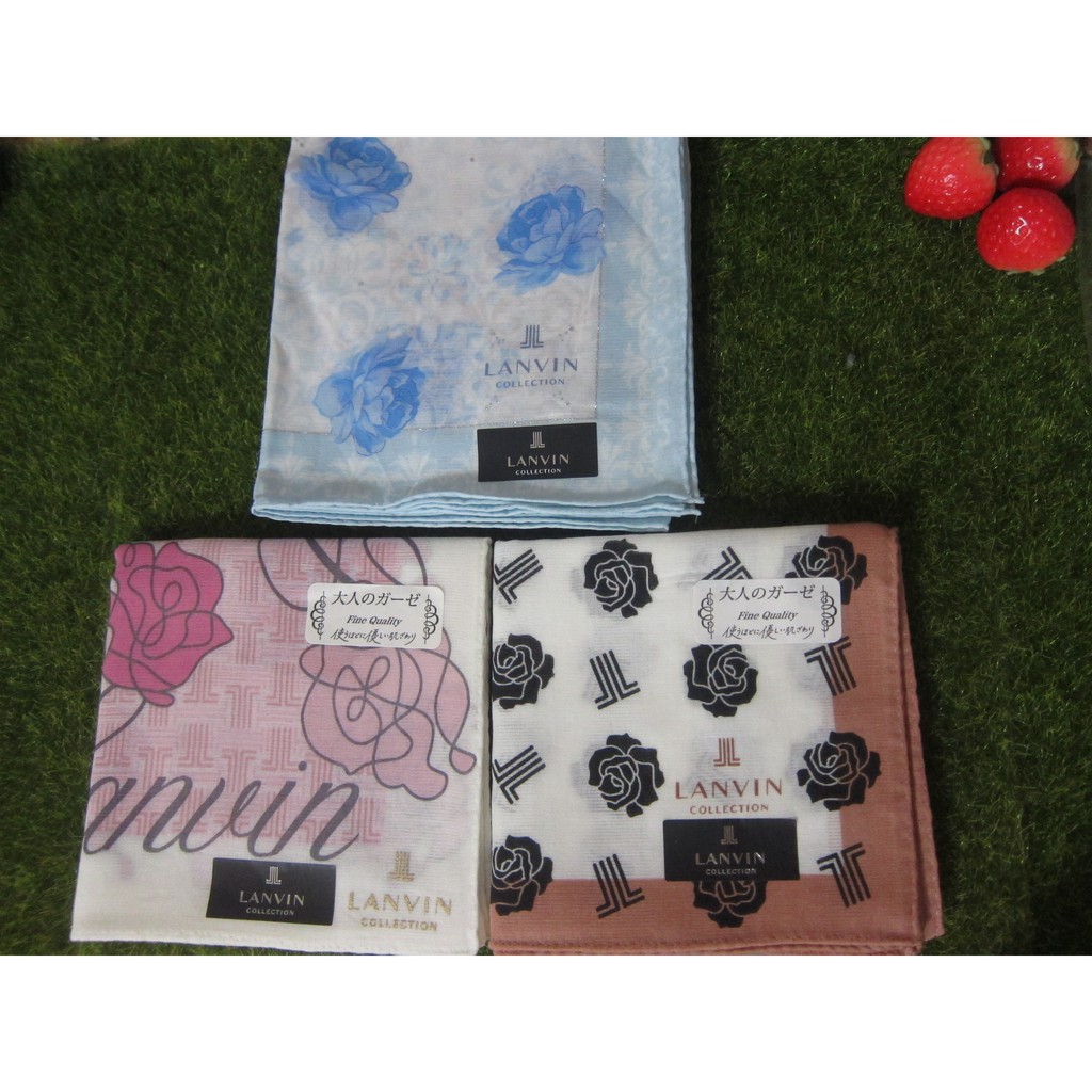 銀絲纖維設計 防臭抗菌 日本名牌 LANVIN 100%純棉 日本製 手帕 大方巾 高雅質感 方巾 絲巾