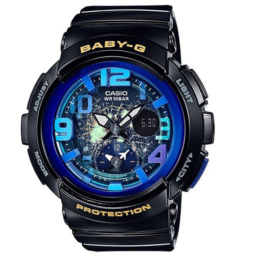 【CASIO】BABY-G 俯瞰地球海灘旅行概念造型雙顯錶-夜(BGA-190GL-1B)正版宏崑公司貨