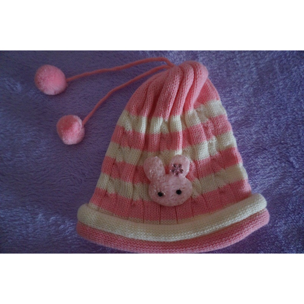 二手 嬰兒帽 嬰幼兒針織毛線帽 可愛帶毛球 兔兔🐰 外出帽