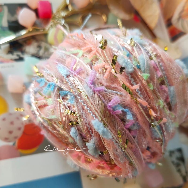 no.1688【Pink butterfly】手混線 日本混合紗線 特殊線 毛線 合股線 木編 梭編 手帳 線紗 口金
