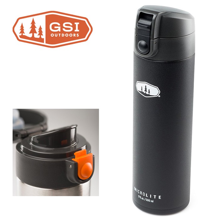 【GSI 美國】Microlite 500 TWIST 輕量不鏽鋼真空保溫瓶 500ml (彈蓋) 黑色 (67115)