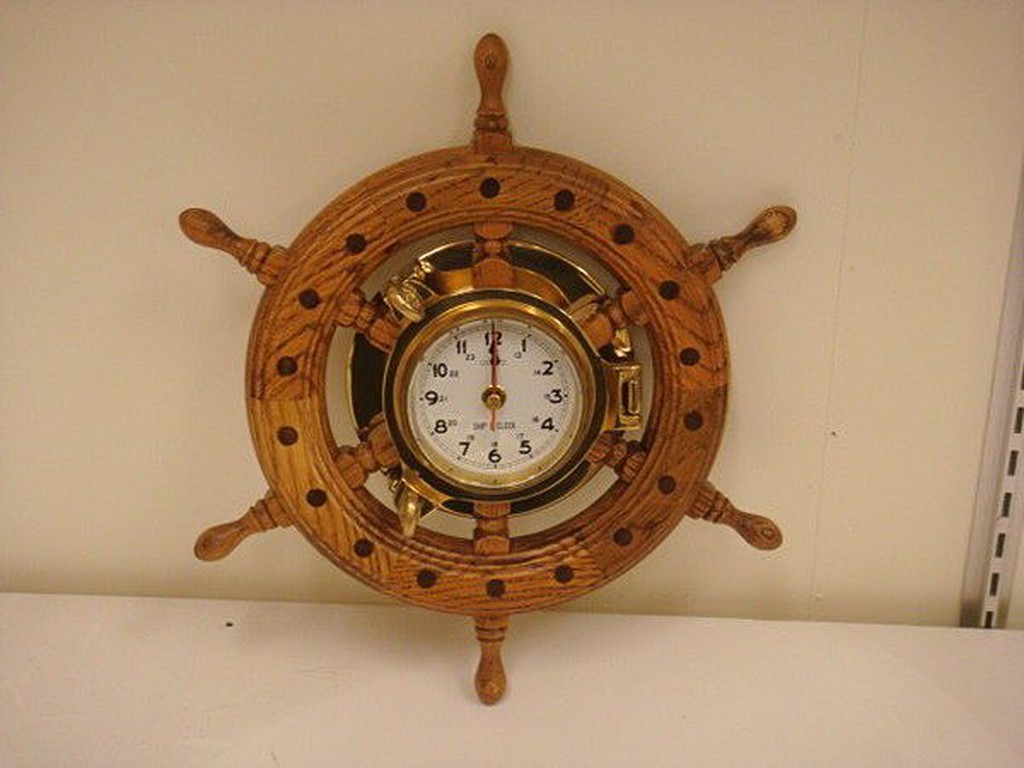 (橡木船舵時鐘)輪舵,銅藝品,船鐘,鏡子,船藝品,古董,礦工燈,油燈,校鐘,手搖鈴,煙灰缸