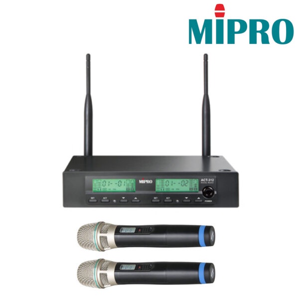 【MIPRO】ACT-312/ACT-32H*2(三段式) 類比半U窄頻雙頻道接收機+無線麥克風組