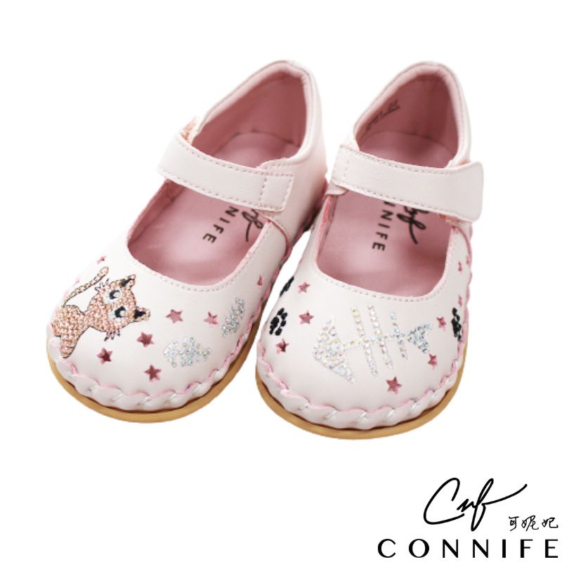 【CONNIFE 可妮妃】寵物小萌貓-精緻寶寶縫線鞋-粉色