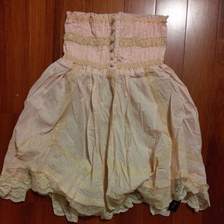 全新吊牌未拆日貨Lagunamoon高單價粉色精緻金線刺繡蕾絲純棉布扣平口短洋裝上衣