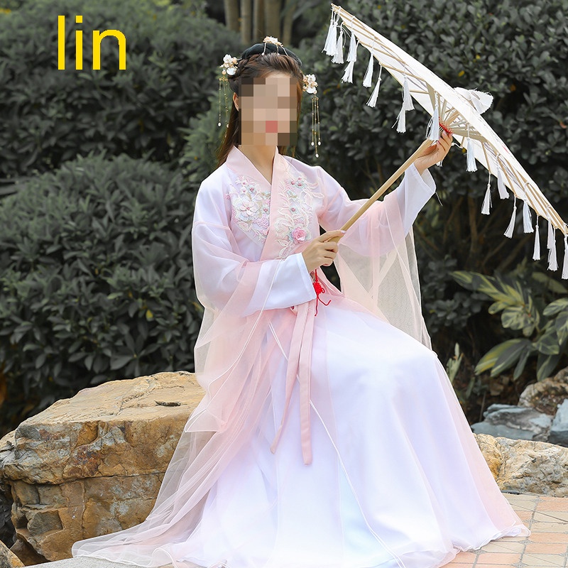 lin古裝女仙女飄逸中國風套裝櫻花超仙氣漢服表演古箏演出服裝套裝夏