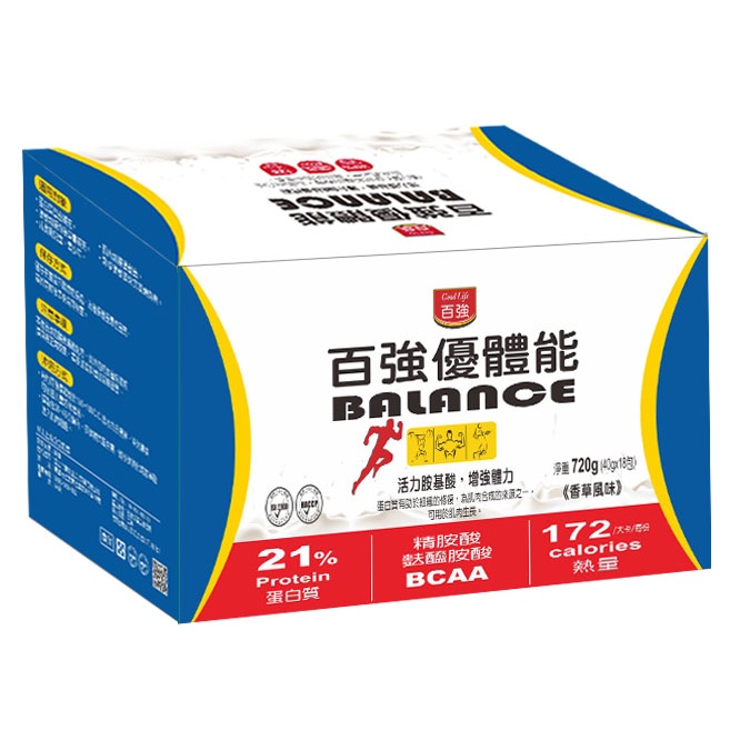 乳清蛋白 胺基酸 BCAA 麩醯胺酸【百強優體能40g】(18包/盒)  香草風味 免運
