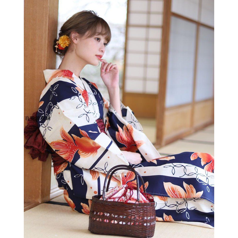 時尚日本傳統和服浴衣女正宗日本花火大會旅遊和服金魚柄印花和服角色扮演表演服裝浴衣套裝女百變 蝦皮購物