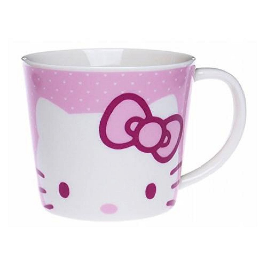 花見雜貨~日本製全新正版kitty凱蒂貓粉色瓷器陶瓷馬克杯正面臉型背面剪影