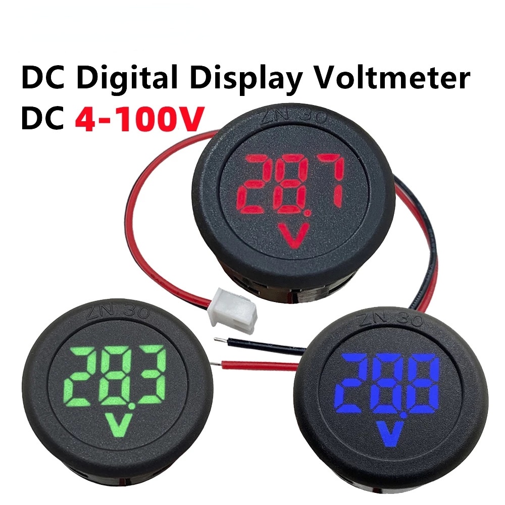 [滿259免運] Dc 4-100V LED 數字顯示圓形兩線電壓表直流數字電壓表頭顯示反向連接保護