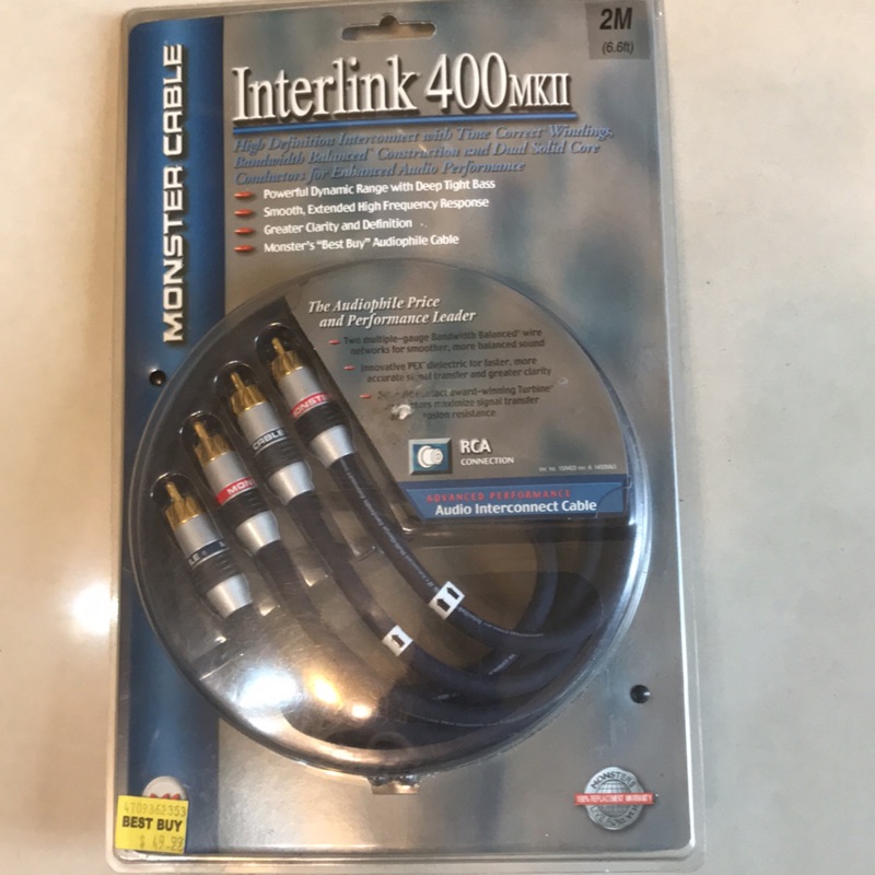 美國 怪獸 Monster Cable Interlink 400 MKII RCA 訊號線 平衡線 兩米 四米 公尺