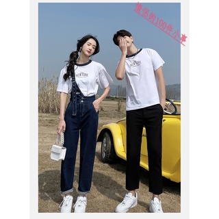 【COUPLE】2022情侶裝🔥🔥夏季新品韓版深色水洗牛仔背帶褲學院風減齡套裝