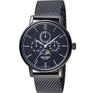 Rhythm 日本麗聲 (FI1608S05) 月相時尚星期日期月份全顯示 米蘭帶紳士錶 - 黑 40mm
