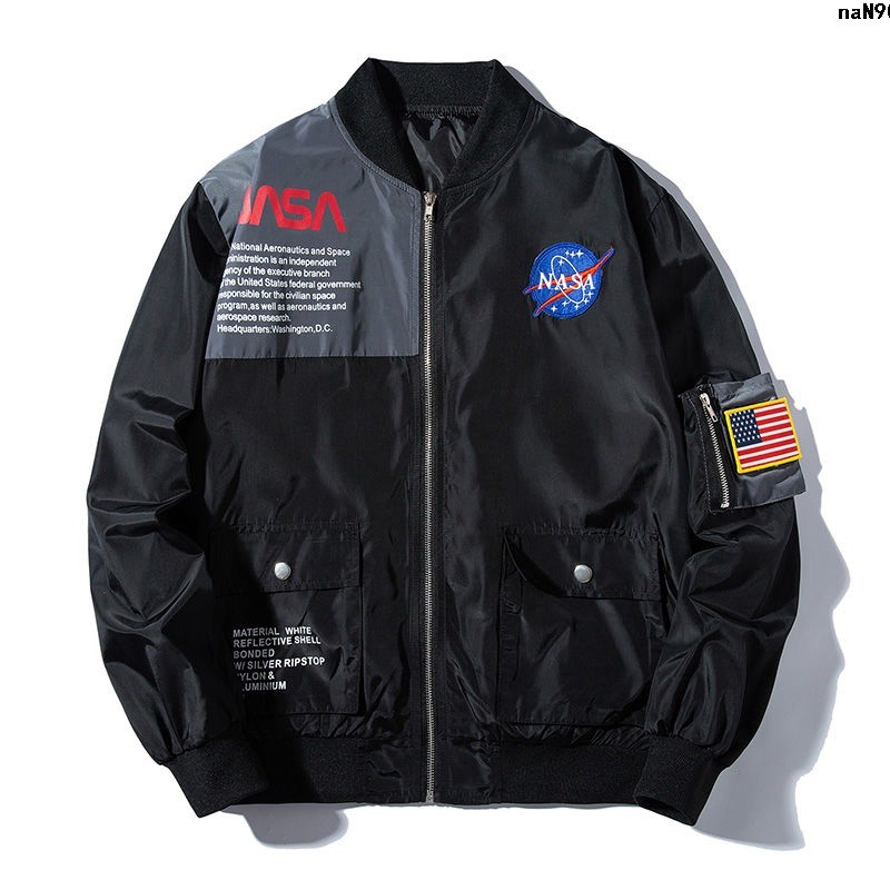 員軍聯名MA潮寬松男情侶飛行員外套美國空外套宇航NASA棉服1夾克-棒球棉質﹖