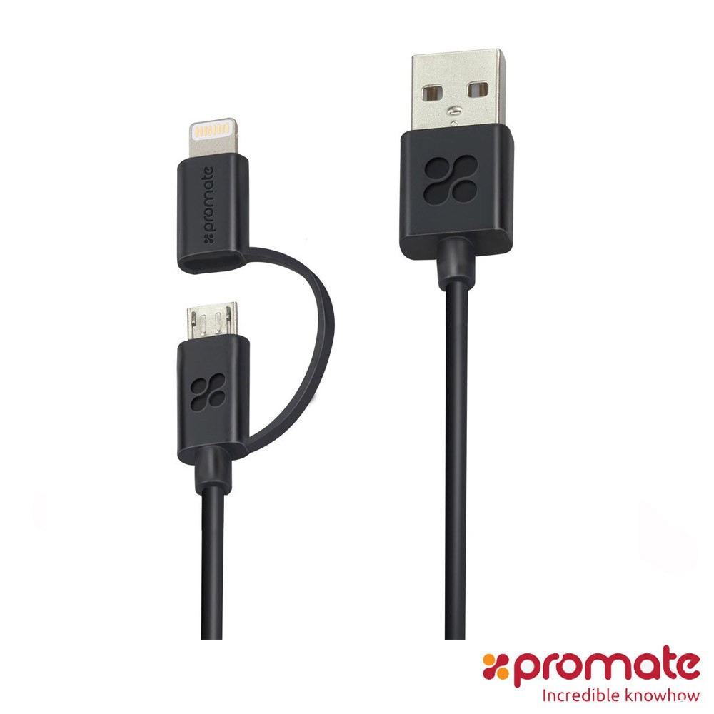 Promate Apple lightning & micro USB 兩用式傳輸線(MFi 認證)