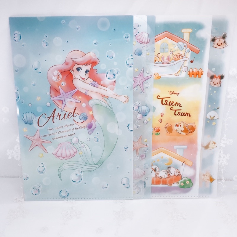 迪士尼  滋姆滋姆 Tsumtsum 小美人魚 Ariel 日本製 A4   5層 文件收納 紙張 資料夾