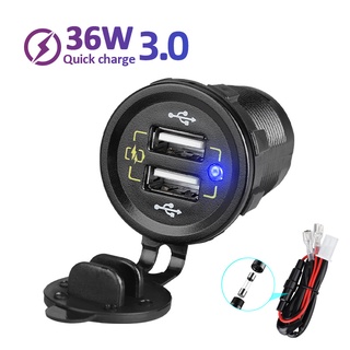 Dc 12V 至 5V 3A 車載充電器QC3.0閃充12-24V汽摩托車改裝usb手機充電器頭快充防水